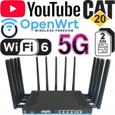 WiFi-роутер 4G+ LTE-A 5G ZBT Z8102ax-M2-T V2 Dual Modem для модулей связи типа M2 (Модем х 2, WiFi-6, AX3000, гигабитные LAN/WAN, USB 3.0, антенны х 12, TTL, OpenWRT, VPN)